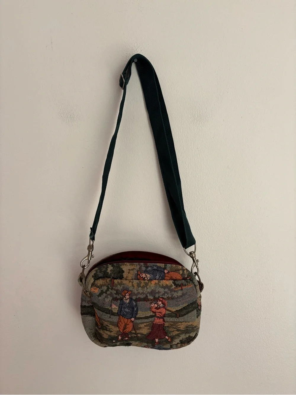 Holdings Fine Accessories Golf Scene Tapestry Crossbody Bag Green Cotton